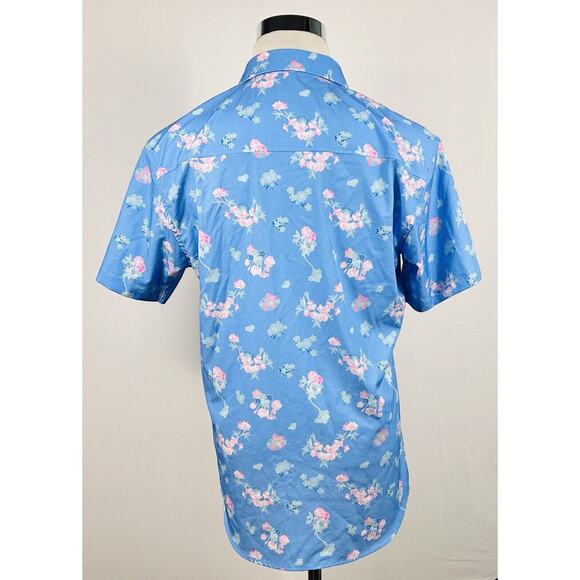 Upsaint XL Hawaiian Aloha Shirt Blue Pink Floral Poly Blend Save the Turtles - Picture 4 of 4